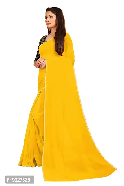 The Rhey Festive Plain Georgette Saree With Unstitched Jaquard Blouse Piece (Yellow)-thumb2