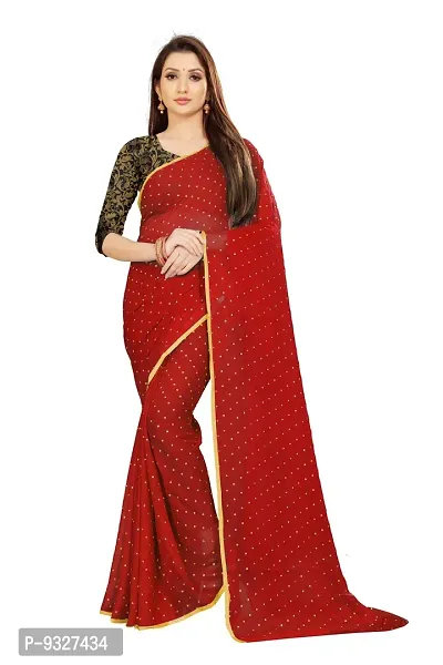 Rhey The Women's beautiful Chiffon Foil Printed Saree With unstitched blouse piece for women's and girl's (Red)