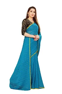 Rhey The Women's beautiful Chiffon Foil Printed Saree With unstitched blouse piece for women's and girl's (Light Blue)-thumb2