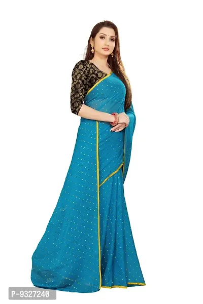 Rhey The Women's beautiful Chiffon Foil Printed Saree With unstitched blouse piece for women's and girl's (Light Blue)-thumb3