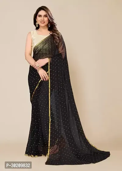 Stylish Black Chiffon Saree With Blouse Piece For Women-thumb0