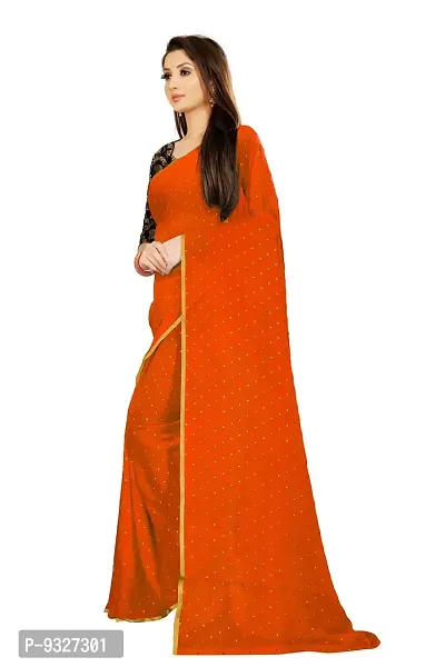 Rhey The Women's beautiful Chiffon Foil Printed Saree With unstitched blouse piece for women's and girl's (Orange)-thumb2