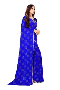 Rhey The Women Foil Printed Work Chiffon Saree With Unstitched Blouse Piece (Blue)-thumb4