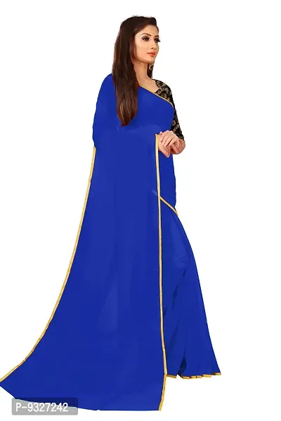 Rhey The Festive Plain Georgette Saree With Unstitched Jaquard Blouse Piece (Blue)-thumb3