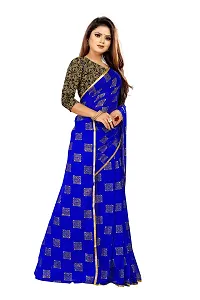 Rhey The women foil printed chiffon saree with Unstitched blouse piece (Dark Blue)-thumb4