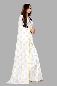 Rhey Women's Pure Chiffon Banarasi Weaving Printed Saree - Gold Zari Border with Jaquard Blouse Piece (Colour - White)-thumb4