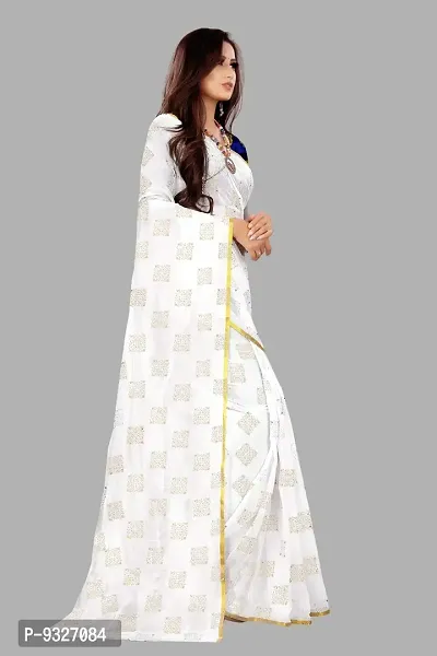 Rhey Women's Pure Chiffon Banarasi Weaving Printed Saree - Gold Zari Border with Jaquard Blouse Piece (Colour - White)-thumb5