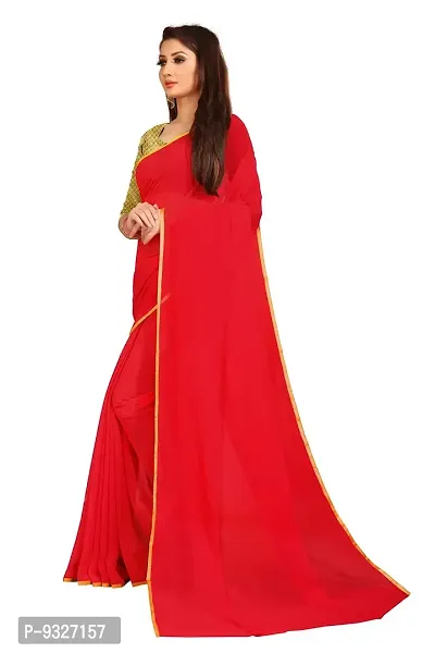 Rhey The Festive Plain Georgette Saree With Unstitched Jaquard Blouse Piece (Maroon)-thumb4