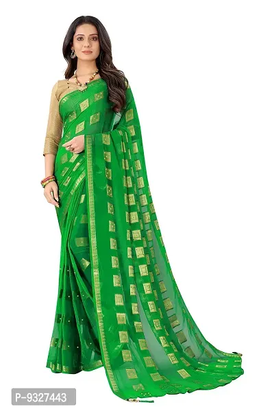 RHEY Women's Pure Chiffon Stone work Saree - Woven Zari  tassels with Jaquard Blouse Piece (Colour Green)