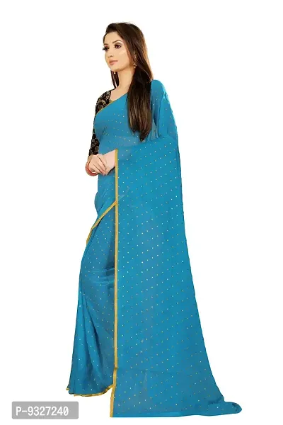 Rhey The Women's beautiful Chiffon Foil Printed Saree With unstitched blouse piece for women's and girl's (Light Blue)-thumb2