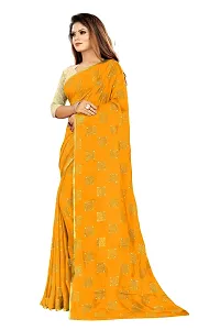 Rhey Women's Pure Chiffon Banarasi Weaving Printed Saree - Gold Zari Border with Jaquard Blouse Piece (Colour - Yellow)-thumb1