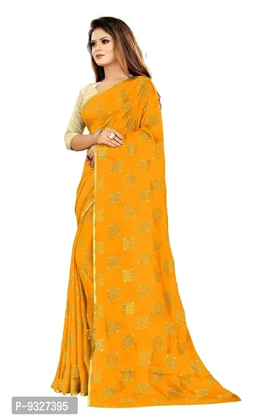 Rhey Women's Pure Chiffon Banarasi Weaving Printed Saree - Gold Zari Border with Jaquard Blouse Piece (Colour - Yellow)-thumb2