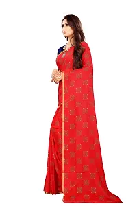 Rhey The Women Foil Printed Work Chiffon Saree With Unstitched Blouse Piece (Red)-thumb3