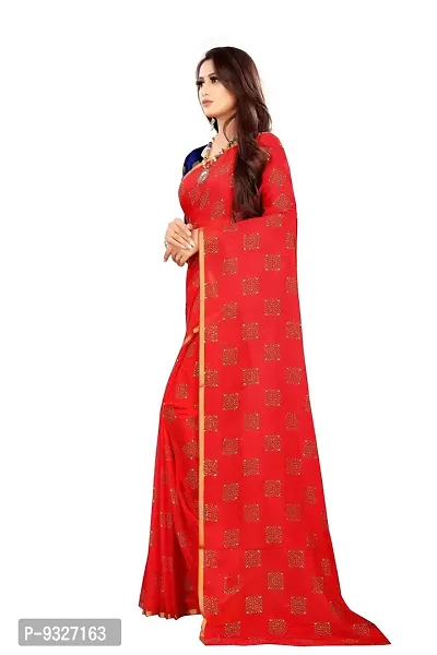 Rhey The Women Foil Printed Work Chiffon Saree With Unstitched Blouse Piece (Red)-thumb4