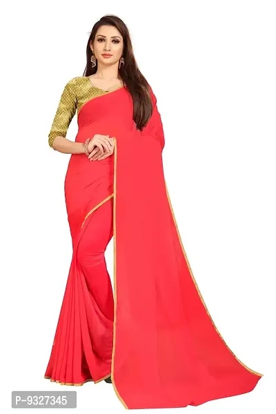 Rhey The Festive Plain Georgette Saree With Unstitched Jaquard Blouse Piece (Red)