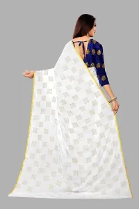 Rhey Women's Pure Chiffon Banarasi Weaving Printed Saree - Gold Zari Border with Jaquard Blouse Piece (Colour - White)-thumb3
