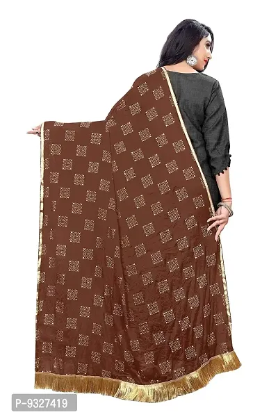 Rhey The new trending beautiful soft chiffon printed dupatta/chunnis/stole/wrap with golden tassels for women's and girl's (brown) free size-thumb3