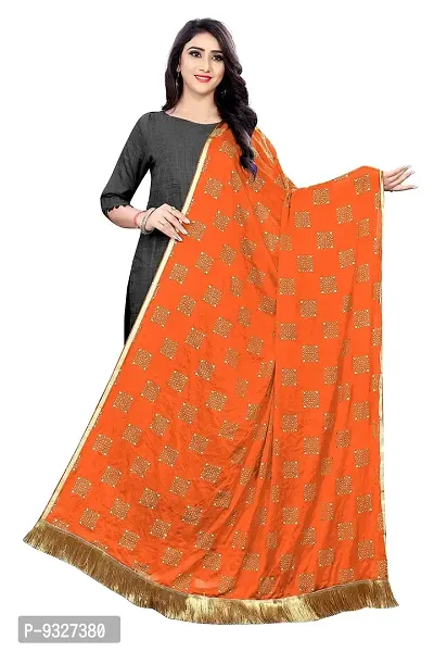 Rhey The new trending beautiful soft chiffon printed dupatta/chunnis/stole/wrap with golden tassels for women's and girl's (Orange) free size