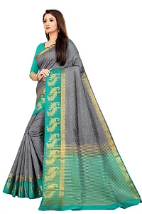 Rhey Woven Zari Work Light Blue Color Kanjivaram Silk Saree With blouse Piece (Grey)-thumb1