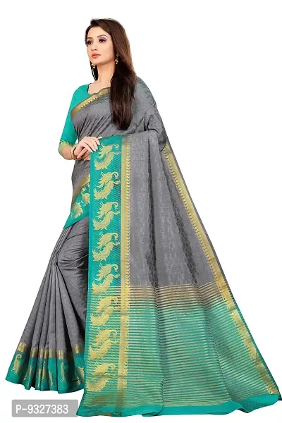 Rhey Woven Zari Work Light Blue Color Kanjivaram Silk Saree With blouse Piece (Grey)-thumb2