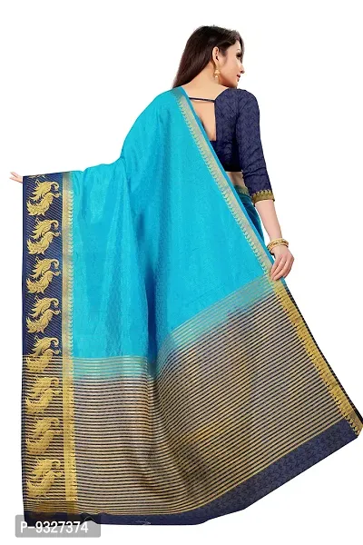 Rhey Woven Zari Work Light Blue Color Kanjivaram Silk Saree With blouse Piece (Blue)-thumb3