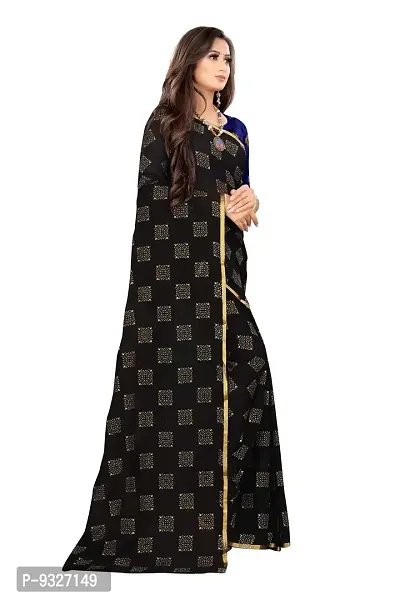 Rhey The Women's Banarasi Foil Printed Work Chiffon Saree with Unsttiched Blouse Piece (Black)-thumb5