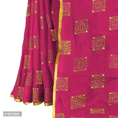 Rhey Women's Pure Chiffon Banarasi Weaving Printed Saree - Gold Zari Border with Jaquard Blouse Piece (Colour - Pink)-thumb3