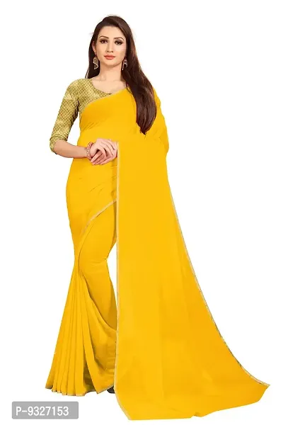 Rhey The Festive Plain Georgette Saree With unstitched Jaquard Blouse Piece (Yellow)-thumb0