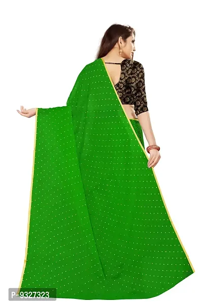 RHEY Women's Pure Chiffon Banarasi Weaving Printed Saree - Gold Zari Border with Jaquard Blouse Piece (Colour - Green)-thumb2