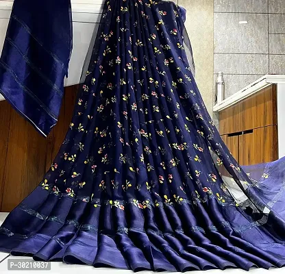 Stylish Navy Blue Georgette Saree With Blouse Piece For Women