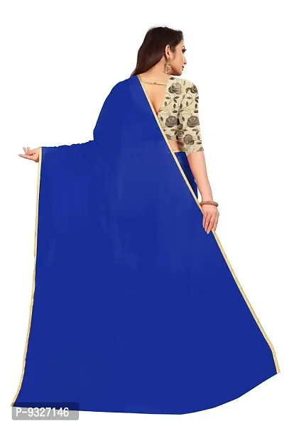 Rhey The Festive Plain Georgette Saree With Unstitched Jaquard Blouse Piece (Blue)-thumb4