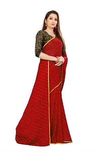 Rhey The Women's beautiful Chiffon Foil Printed Saree With unstitched blouse piece for women's and girl's (Red)-thumb2