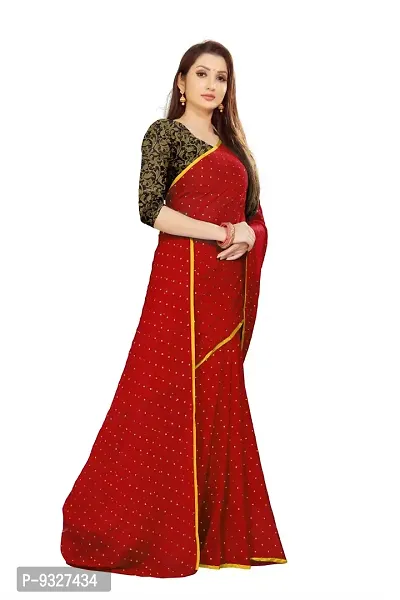 Rhey The Women's beautiful Chiffon Foil Printed Saree With unstitched blouse piece for women's and girl's (Red)-thumb3