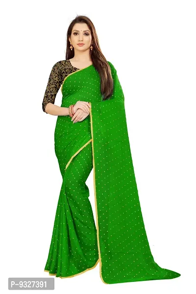 Rhey The Women's beautiful Chiffon Foil Printed Saree With unstitched blouse piece for women's and girl's (Green)