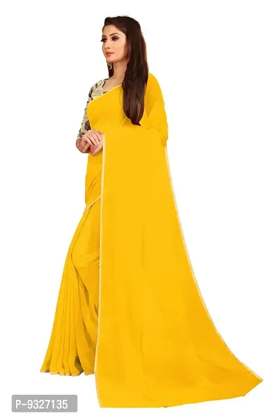 Rhey The Festive Plain Georgette Saree With Unstitched Jaquard Blouse Piece (Yellow)-thumb4