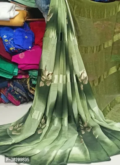 Stylish Green Chiffon Saree With Blouse Piece For Women-thumb0