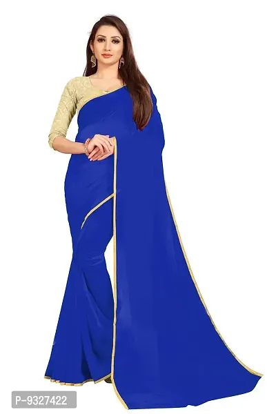 Rhey The Festive Plain Georgette Saree With Unstitched Jaquard Blouse Piece (Blue)