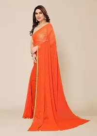 Stylish Orange Chiffon Saree With Blouse Piece For Women-thumb1