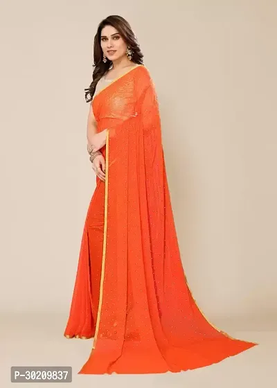 Stylish Orange Chiffon Saree With Blouse Piece For Women-thumb2