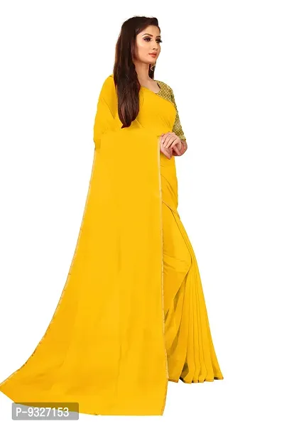 Rhey The Festive Plain Georgette Saree With unstitched Jaquard Blouse Piece (Yellow)-thumb5