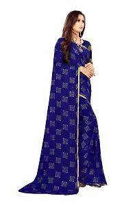 Rhey The Women Foil Printed Work Chiffon Saree With Unstitched Blouse Piece (Dark Blue)-thumb1