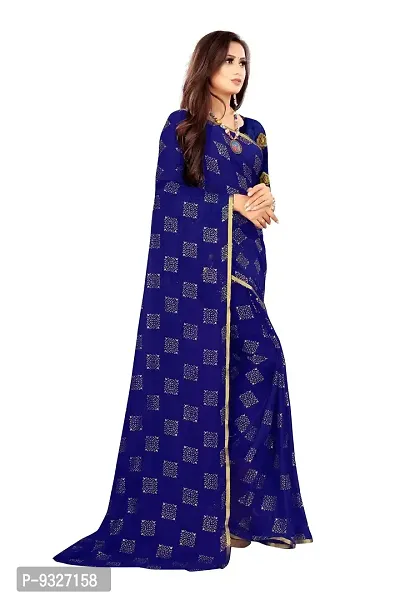 Rhey The Women Foil Printed Work Chiffon Saree With Unstitched Blouse Piece (Dark Blue)-thumb2