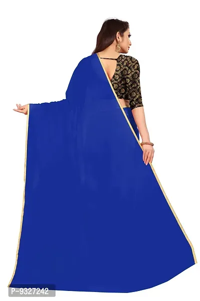 Rhey The Festive Plain Georgette Saree With Unstitched Jaquard Blouse Piece (Blue)-thumb4