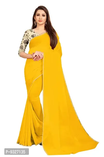 Rhey The Festive Plain Georgette Saree With Unstitched Jaquard Blouse Piece (Yellow)