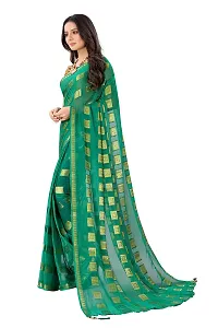 Rhey The Stone and tassels Hand Work Checks Pattern Chiffon Saree With unstitched Blouse Piece (Dark Green)-thumb1