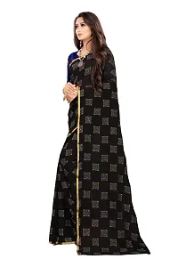 Rhey The Women's Banarasi Foil Printed Work Chiffon Saree with Unsttiched Blouse Piece (Black)-thumb3