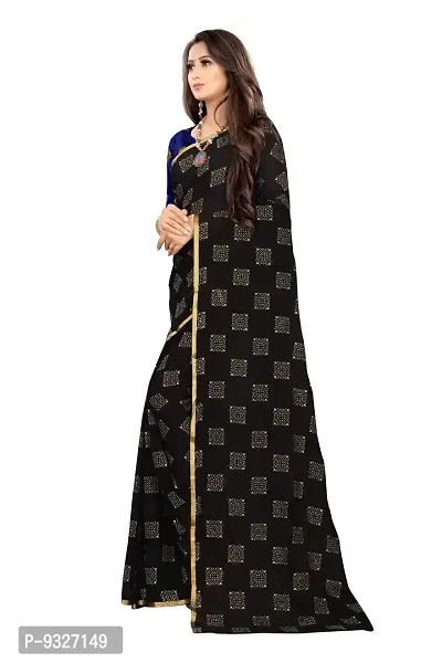 Rhey The Women's Banarasi Foil Printed Work Chiffon Saree with Unsttiched Blouse Piece (Black)-thumb4