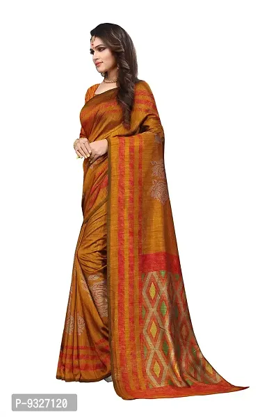 Rhey The Women's Printed Silk Saree With Unstitched Blouse Piece (Mustard)-thumb4