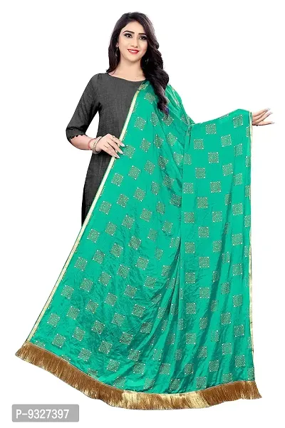 Rhey Women's Pure Chiffon Printed Dupatta with Lace border (Colour Dark Green)