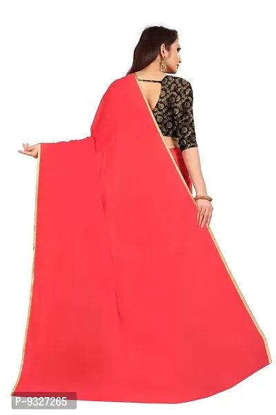 Rhey The Festive Plain Georgette Saree With Unstitched Jaquard Blouse Piece (Red)-thumb4